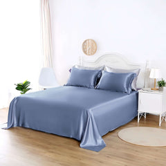 Skin-friendly Silk Flat Sheet 22 Momme in blue color