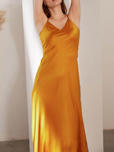 Luxury Spaghetti - Strap Pure Silk Evening Dress in Champagne