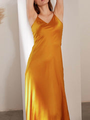Luxury Spaghetti - Strap Pure Silk Evening Dress in Champagne