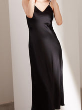 Luxury Spaghetti - Strap Pure Silk Evening Dress in black