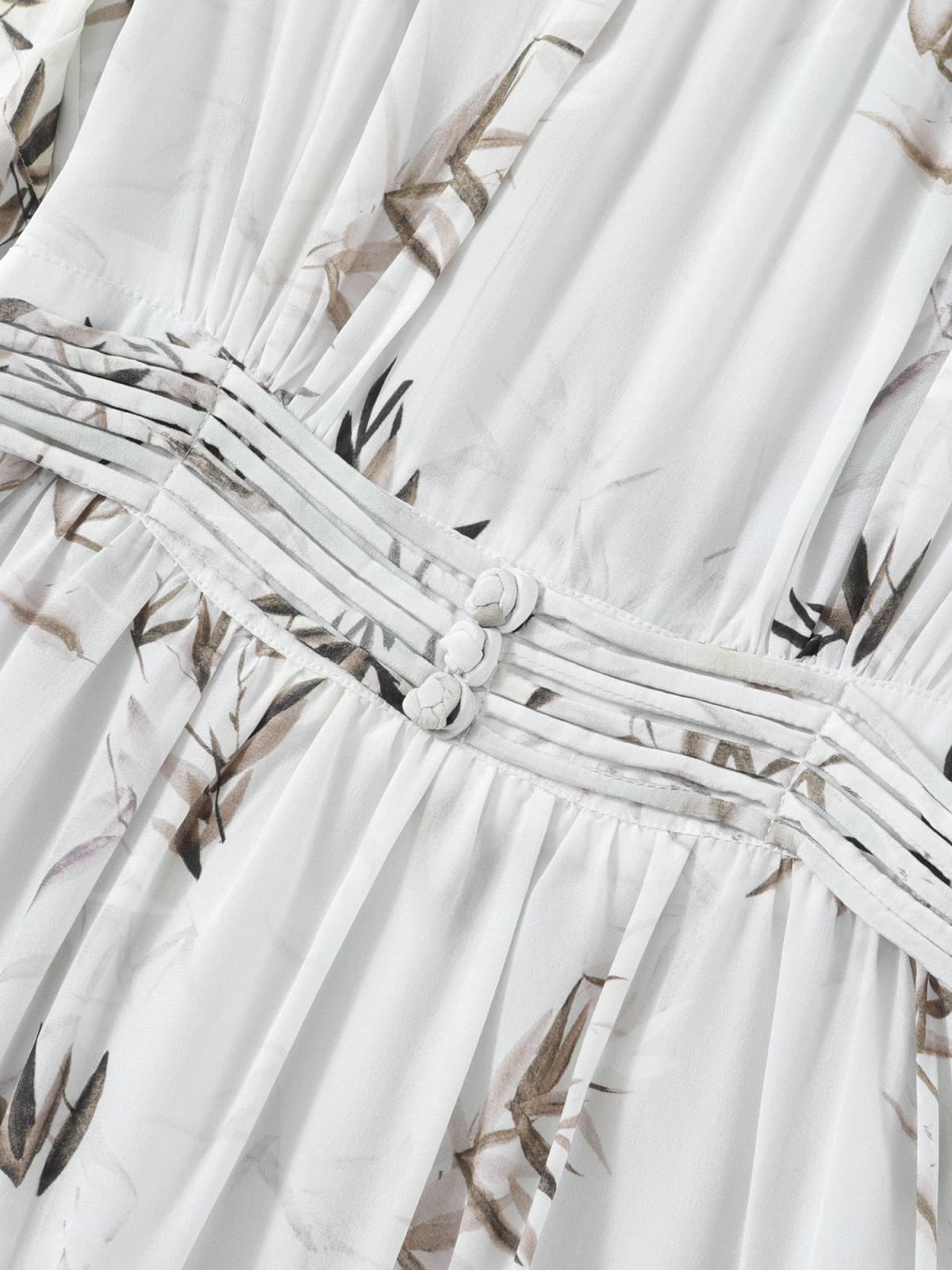 Waistline of Elegant Bamboo Pattern Mulberry Silk Dress