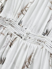 Waistline of Elegant Bamboo Pattern Mulberry Silk Dress