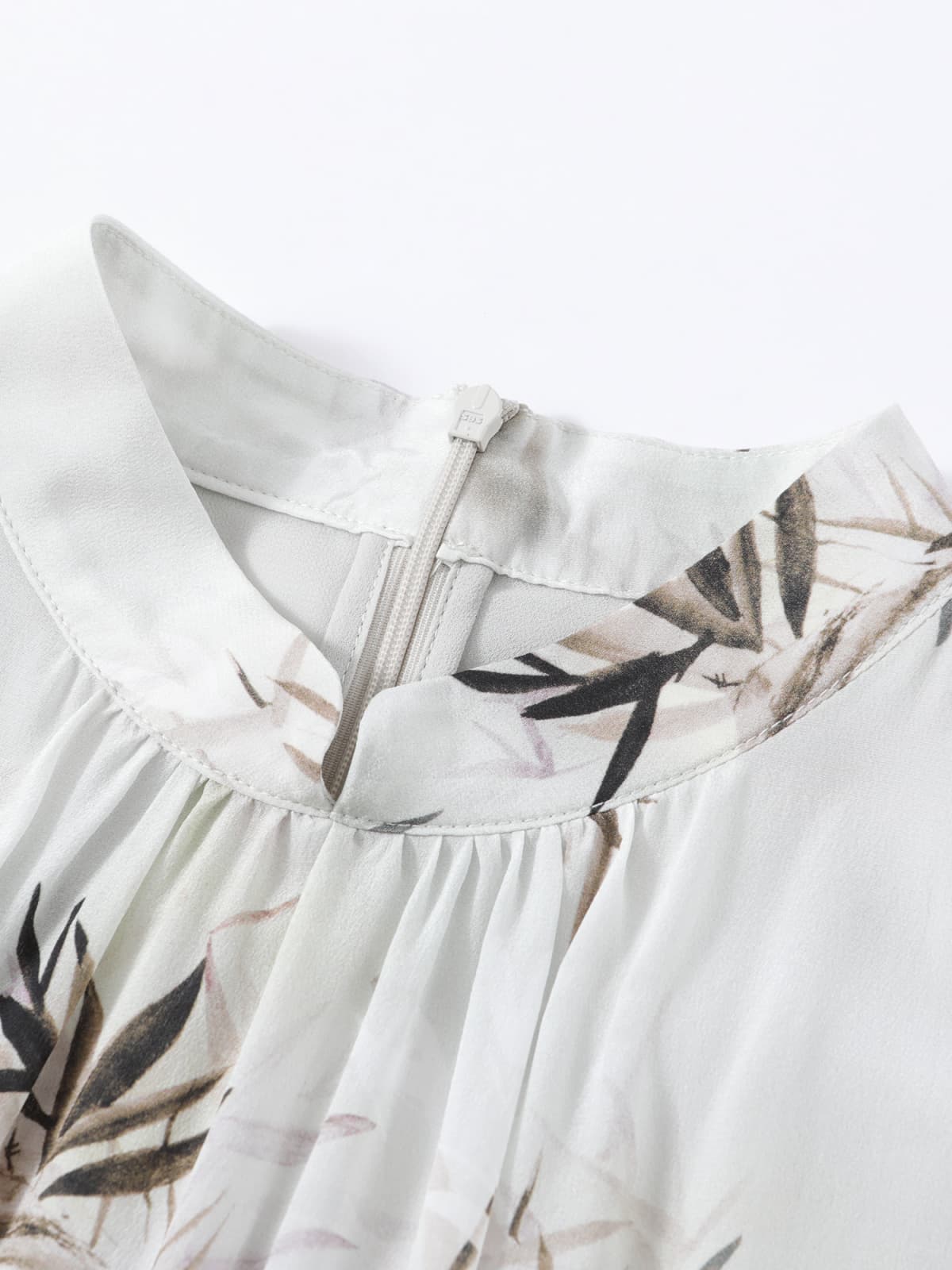 Neckline of Elegant Bamboo Pattern Mulberry Silk Dress