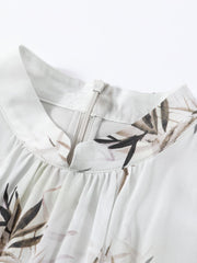 Neckline of Elegant Bamboo Pattern Mulberry Silk Dress