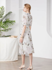 Side profile of Elegant Bamboo Pattern Mulberry Silk Dress