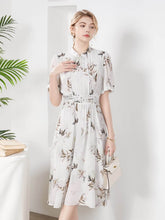 Front view of Elegant Bamboo Pattern Mulberry Silk Dress
