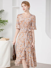 Front view of Floral Mulberry Silk Dress For Work, Party & Travel