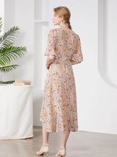 Back view of Floral Mulberry Silk Dress For Work, Party & Travel