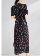 V-Neck Floral Mulberry Silk Maxi Dress back side SILKSER