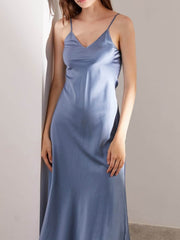Luxury Spaghetti - Strap Pure Silk Evening Dress in gray
