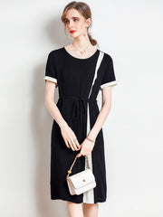 Front view of Minimalist Black Silk Dress
