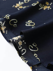 Details of Navy Blue Floral Mulberry Silk Dress