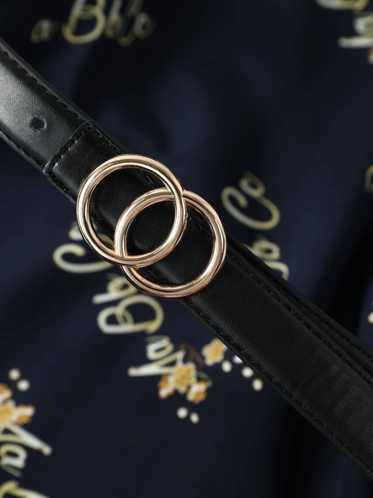 Waistline of Navy Blue Floral Mulberry Silk Dress