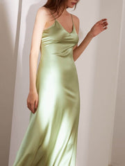 Luxury Spaghetti - Strap Pure Silk Evening Dress