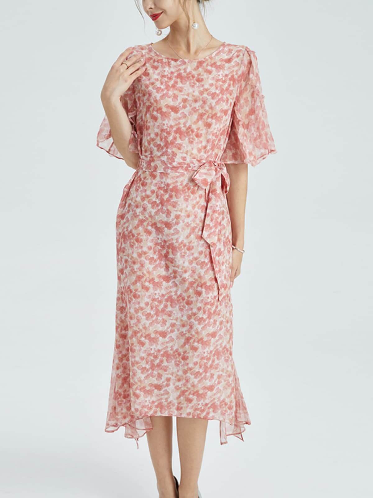 Front view of Soft Pink Mulberry Silk Dress