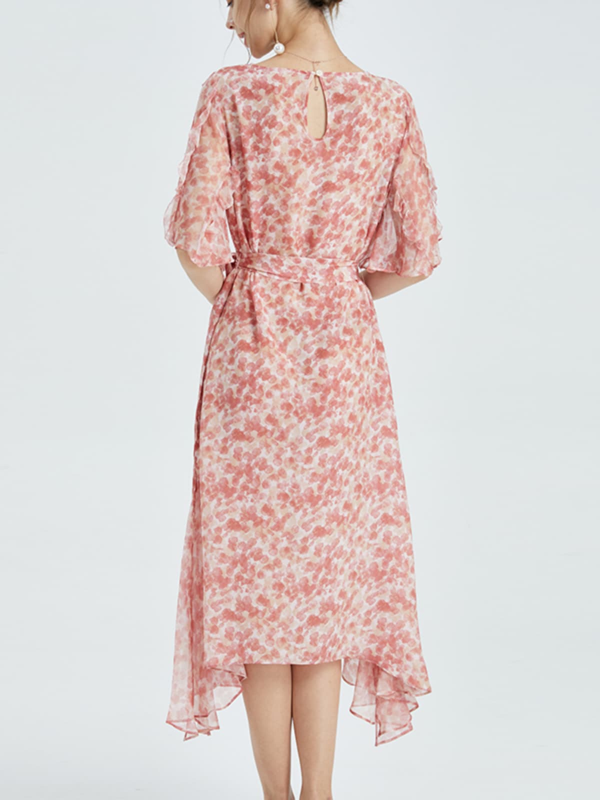 Back view of Soft Pink Mulberry Silk Dress