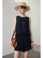 Embossed Silk Tank Top in black