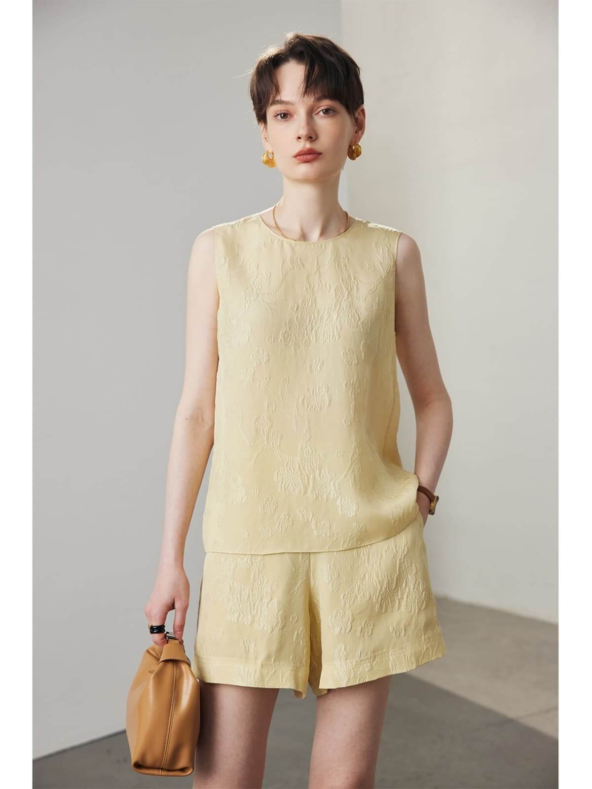 Front view of Embossed Silk Tank Top