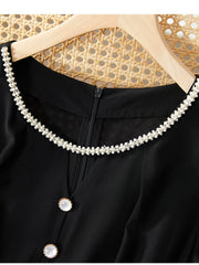 The collor details of 2025 Black Beaded Mulberry Silk Dress