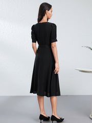 The back view of 2025 Black Beaded Mulberry Silk Dress
