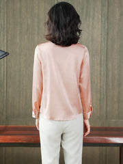 Chic Ruffled Silk Blouse-in pink-back-SILKSER
