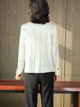 Solid - Color Polo - Neck Silk Blouse-in white-back-SILKSER
