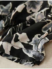 Fabric of 100% Mulberry Silk A-Line Dress - Black Midi Slim Fit