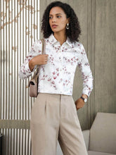 Delicate Print Silk Blouse-in white floral-front-SILKSER