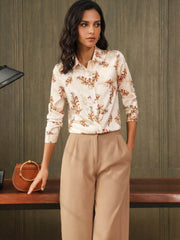Jacquard Floral Mulberry Silk Blouse-in red floral-front-SILKSER