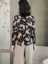 Jacquard Floral Mulberry Silk Blouse-in blue floral-back-SILKSER