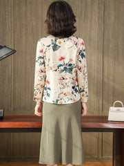 Delicate Print Silk Blouse-in blue floral-back-SILKSER