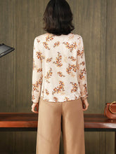 Jacquard Floral Mulberry Silk Blouse-in red floral-back-SILKSER