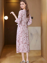 French V-Neck Floral Mulberry Silk Dress