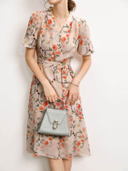 Floral Mulberry Midi Silk Dress