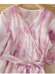 Close-up of 2025 Pink Floral Mulberry Silk Dress