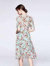 V - neck Floral Mulberry Silk Dress