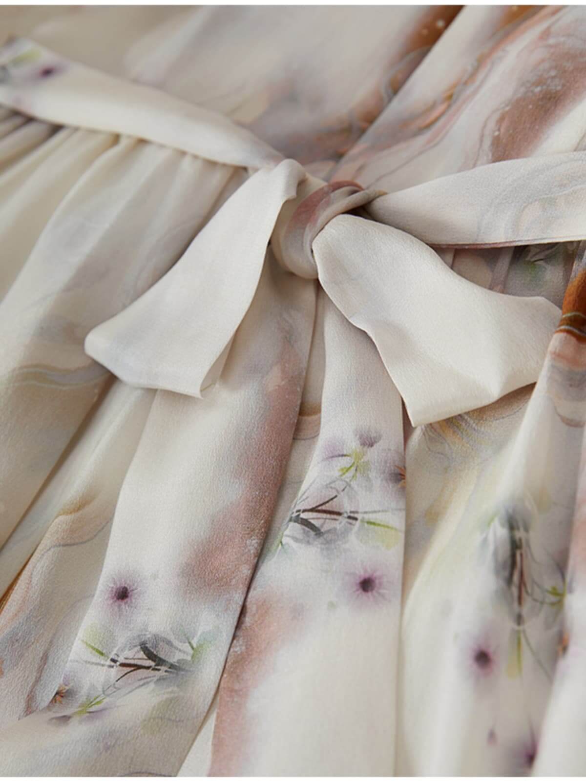 The details of 2025 Flowy Floral Mulberry Silk Dress