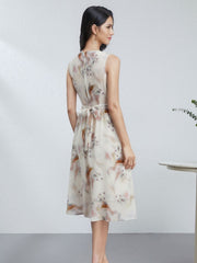 The back view of 2025 Flowy Floral Mulberry Silk Dress