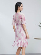 The back view of 2025 Pink Floral Mulberry Silk Dress