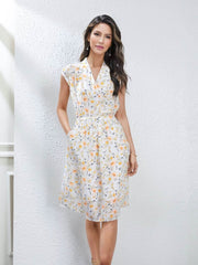 Model wearing 2025 Chic Floral Mulberry Silk Dress in our office