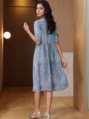 Elegant Floral Mulberry Silk Midi Dress