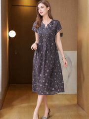 Vintage Polka Dot V-Neck Silk Dress