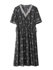 Black Floral Mulberry Silk Midi Dress