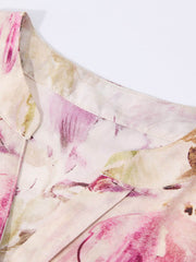 Lavender V-Neck Floral Mulberry Silk Midi Dress neckline SILKSER