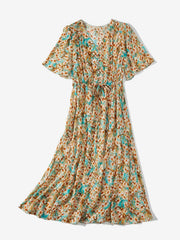 Luna Floral Mulberry Silk Midi Dress SILKSER