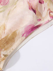 Lavender V-Neck Floral Mulberry Silk Midi Dress SILKSER