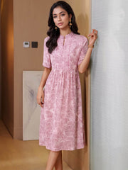 Elegant Floral Mulberry Silk Midi Dress