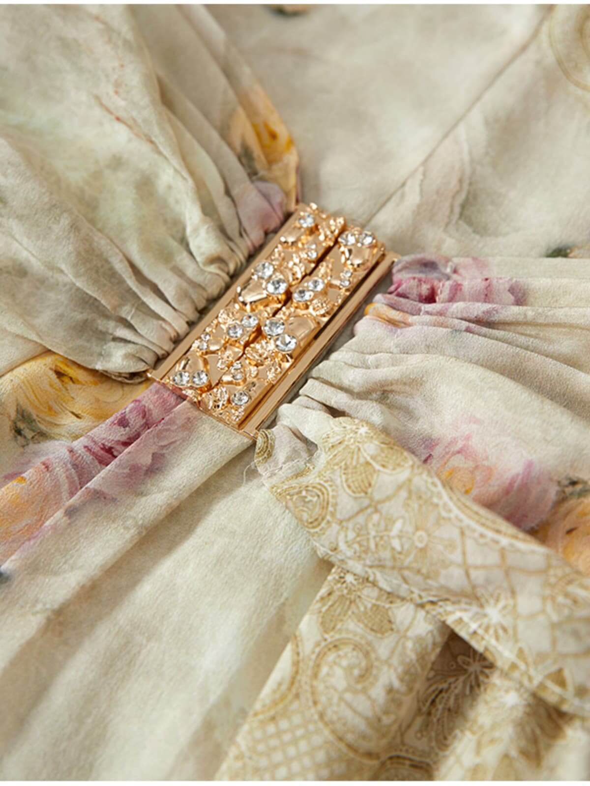 The waistline of Elegant Mulberry Silk Dress - Ruched Waist