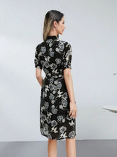 Back view of 100% Mulberry Silk A-Line Dress - Black Midi Slim Fit