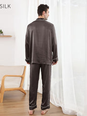 Back view of Men's Silk Pajama Set Luxury 22 MM in brown color